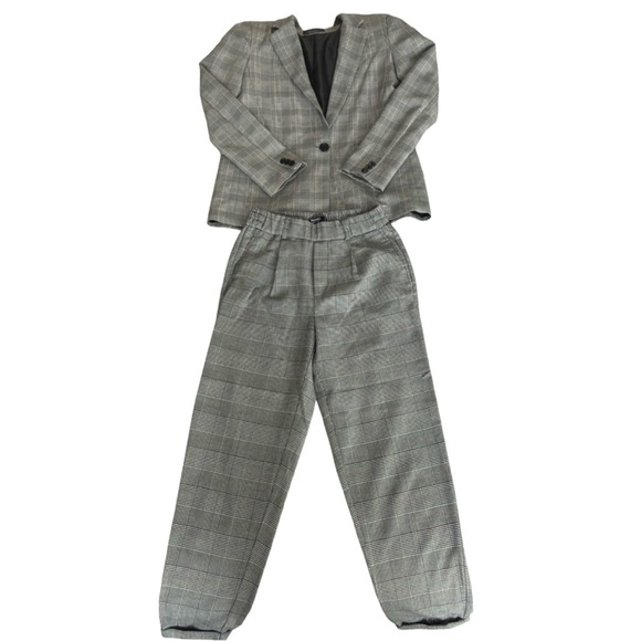 Bershka Gray Houndstooth Plaid Trouser Pants – Size Small – Tailored Suit Pants - Picture 10 of 12